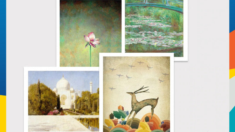 Order this set of 4 prints: White Water Lilies By Claude Monet, Lotus Painting, The Taj Mahal By Edwin Lord Weeks and deer painting from our collections.