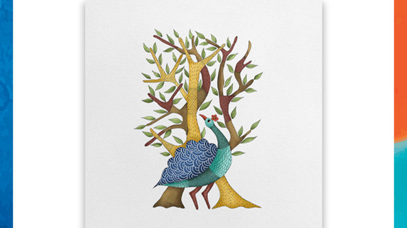 This peacock painting is one of Gond art, popular in Madhya Pradesh.