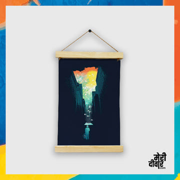 Minimalist city painting - darkness, loneliness, and light at the end of the tunnel.