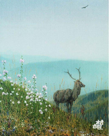 In the Altau mountains, realism style.