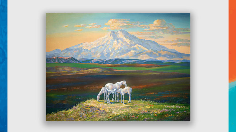 Mountain landscape with horses