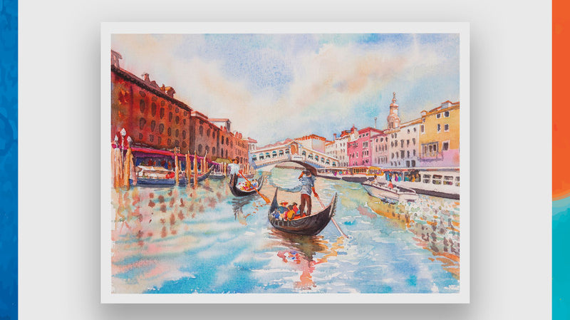 Gondola Ride in Venice, watercolor painting