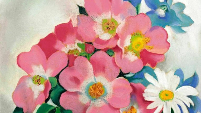 PINK ROSES AND LARKSPUR