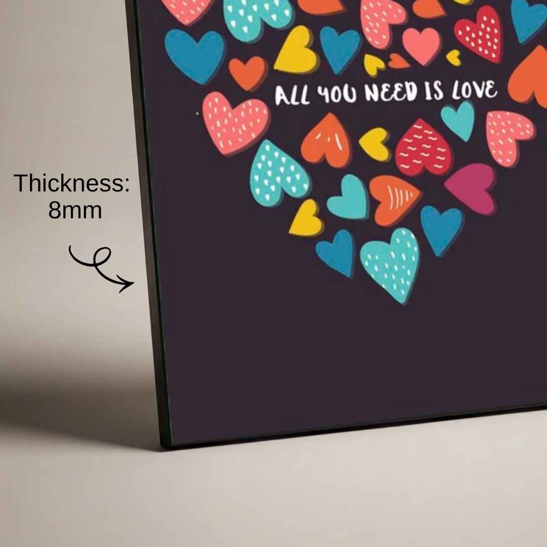 "All You Need is Love" Colorful Hearts Poster | Vertical Borderless Art Frame Poster Premium Wall Art Canvas by MeriDeewar