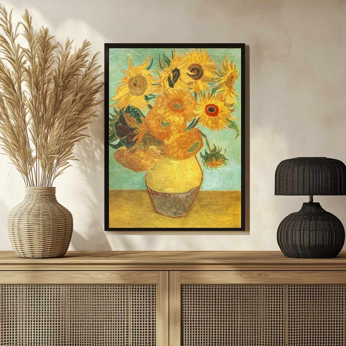 Sunflower Painting for Living Room – Van Gogh Vase with Twelve Sunflowers | Floral Wall Art 3 : 4 Vertical Premium Wall Art Canvas by MeriDeewar