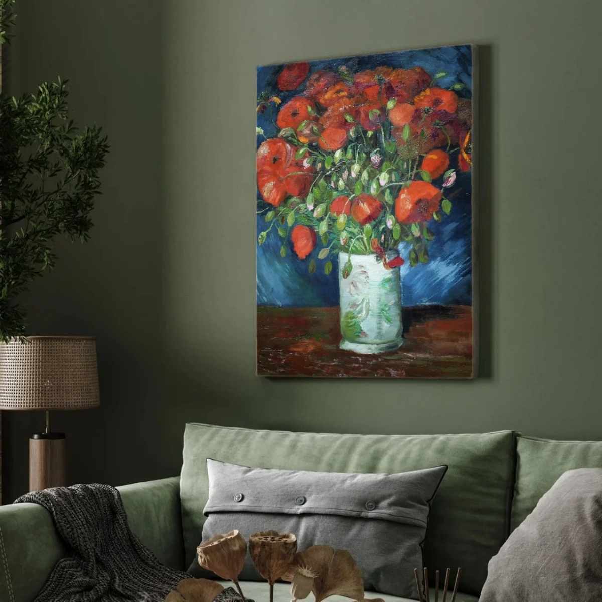 Floral Painting for Living Room | Van Gogh Red Poppies Wall Art | MeriDeewar 3 : 4 Vertical Premium Wall Art Canvas by MeriDeewar