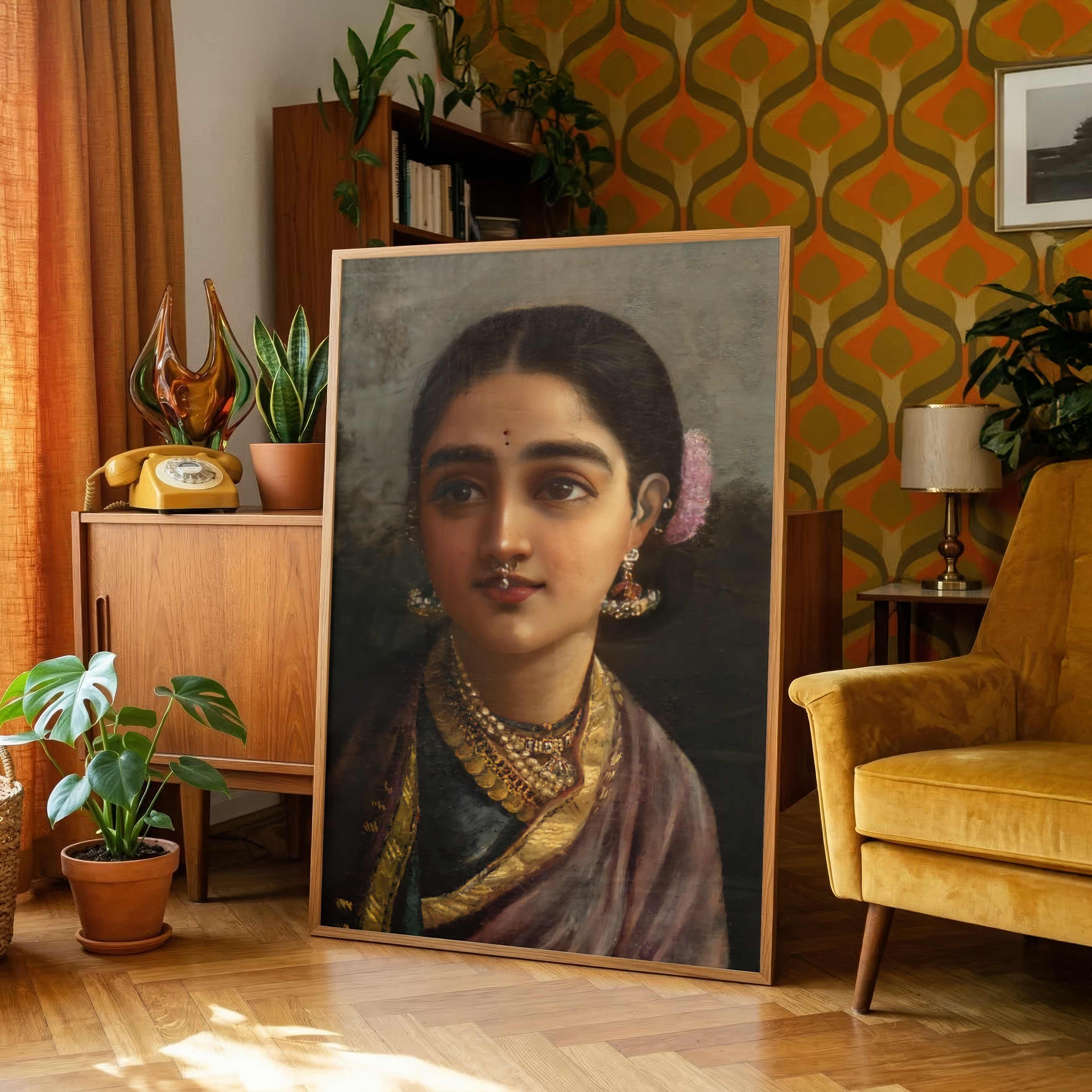 Radha Painting by Raja Ravi Varma | Indian Mythology Wall Art for Living Room | Giclée Print 3 : 4 Vertical Premium Wall Art Canvas by MeriDeewar