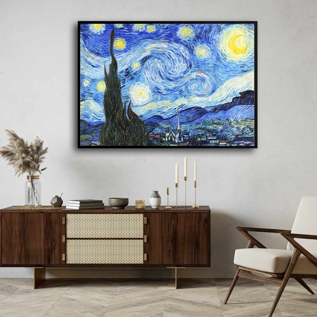 Starry Night Van Gogh Wall Painting for Living Room | Giclée Fine Art Print 4 : 3 Horizontal Premium Wall Art Canvas by MeriDeewar