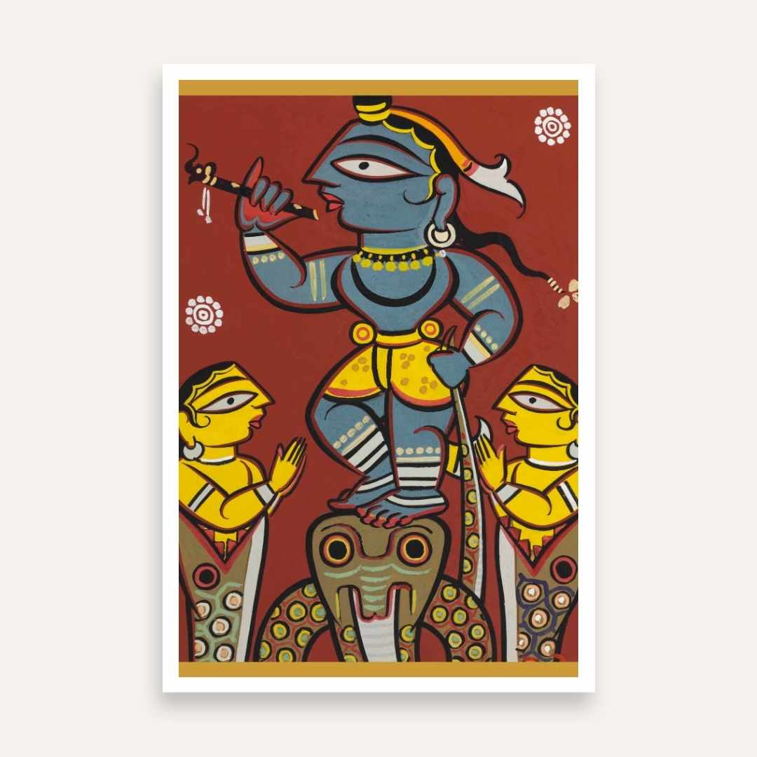 "Krishna Subduing Kaliya" Jamini Roy Painting | Fine Art Wall Art 2 : 3 Vertical Premium Wall Art Canvas by MeriDeewar