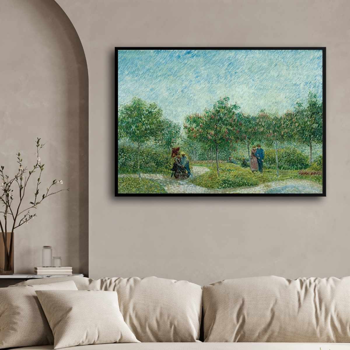 Nature Scenery Painting for Living Room | Van Gogh Couples in Park | Wall Art for Home Decor 4 : 3 Horizontal Premium Wall Art Canvas by MeriDeewar