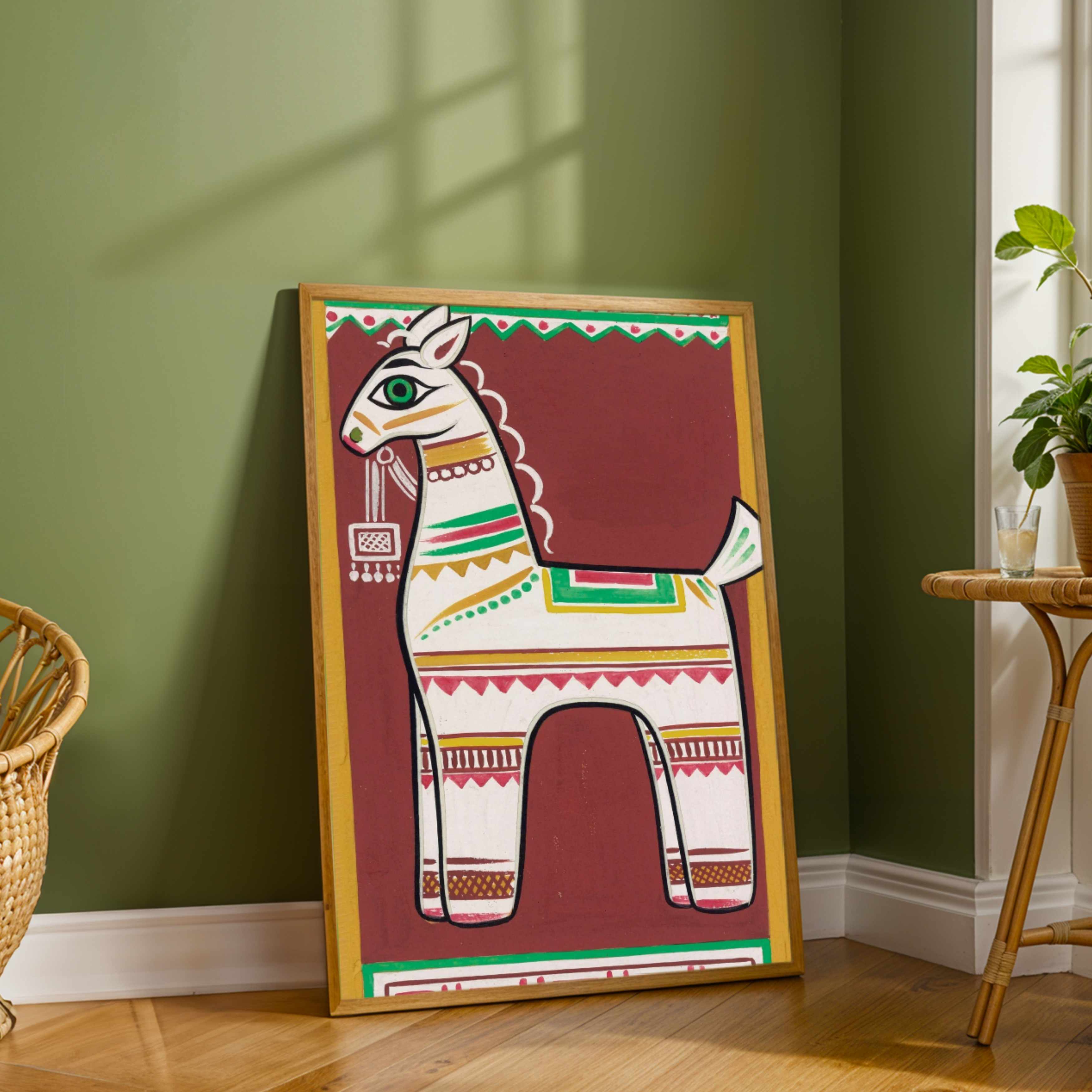 "Traditional Horse" Jamini Roy Painting | Fine Art Wall Art 2 : 3 Vertical Premium Wall Art Canvas by MeriDeewar