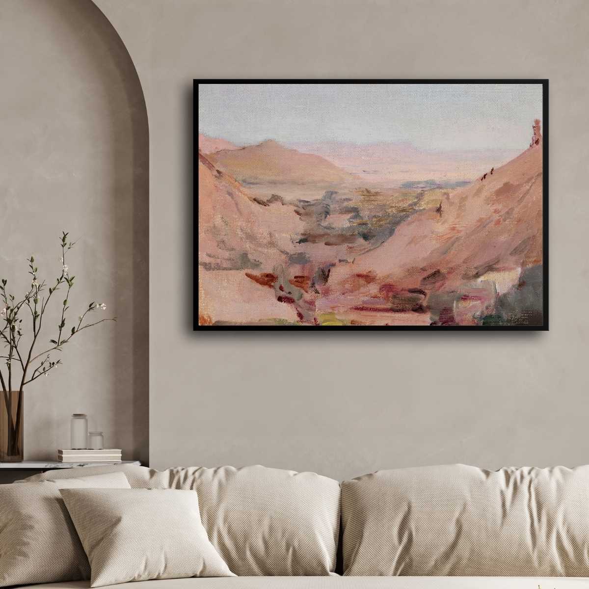 Impressionist Pink Canyon Landscape Oil Painting | Horizontal Framed Print 4 : 3 Horizontal Premium Wall Art Canvas by MeriDeewar