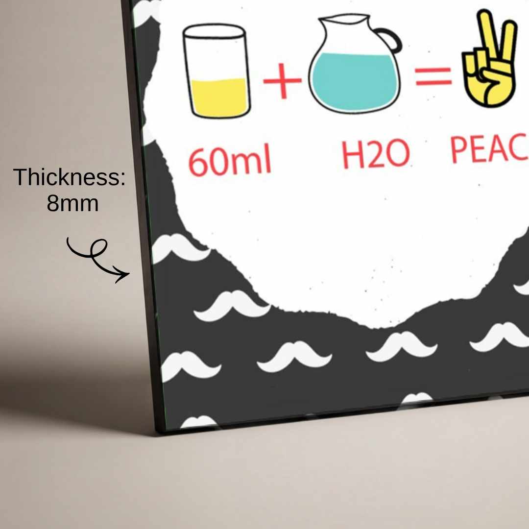 "60ml + H2O = Peace" Quirky Equation Poster | Vertical Borderless Art Frame Poster Premium Wall Art Canvas by MeriDeewar