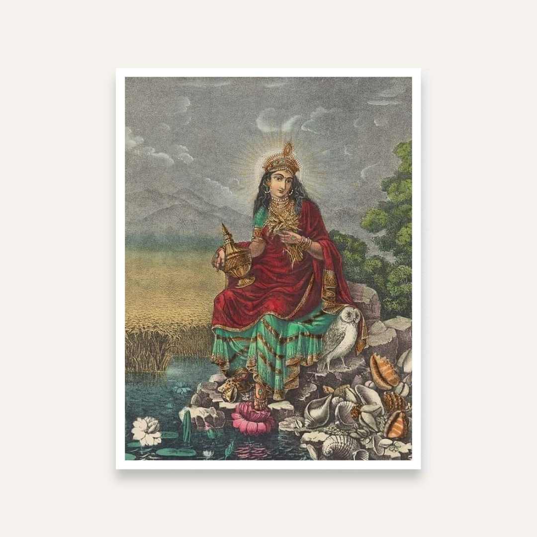Goddess Lakshmi Painting for Pooja Room & Living Room | Spiritual Wall Art | Giclée Print 4 :5 Vertical Premium Wall Art Canvas by MeriDeewar