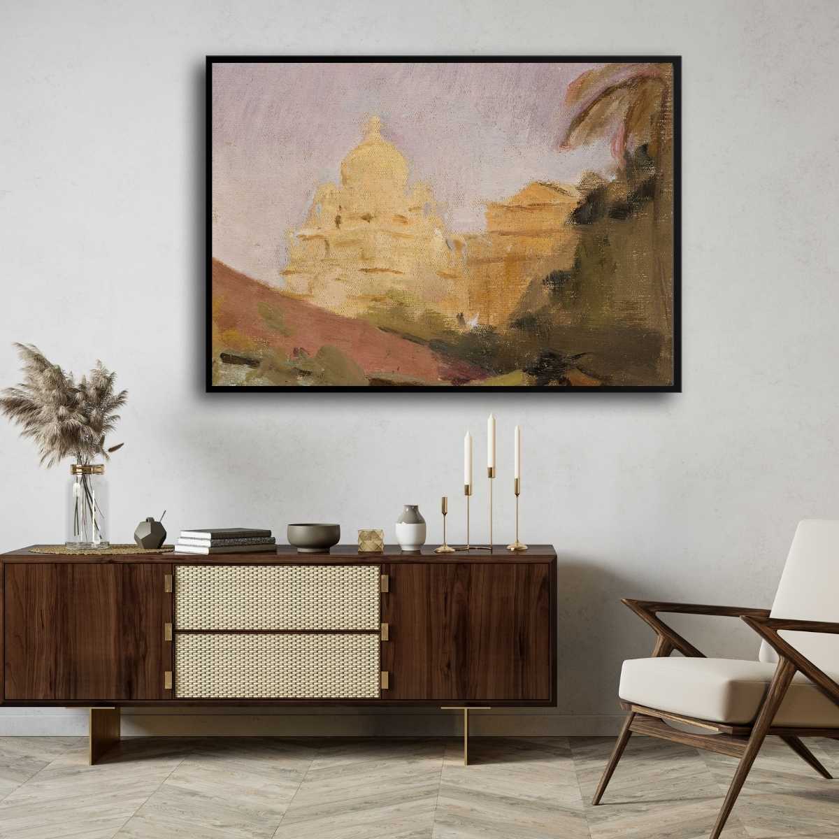 Impressionist Sunlit Indian Dome Architecture Oil Painting | Horizontal Framed Print 4 : 3 Horizontal Premium Wall Art Canvas by MeriDeewar