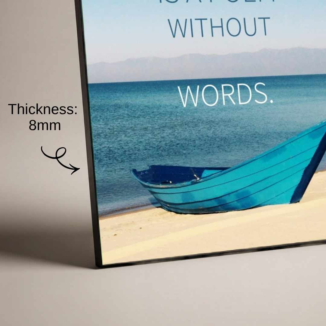 "A Picture Is A Poem" Beach & Boat Quote Poster | Vertical Borderless Art Frame Poster Premium Wall Art Canvas by MeriDeewar