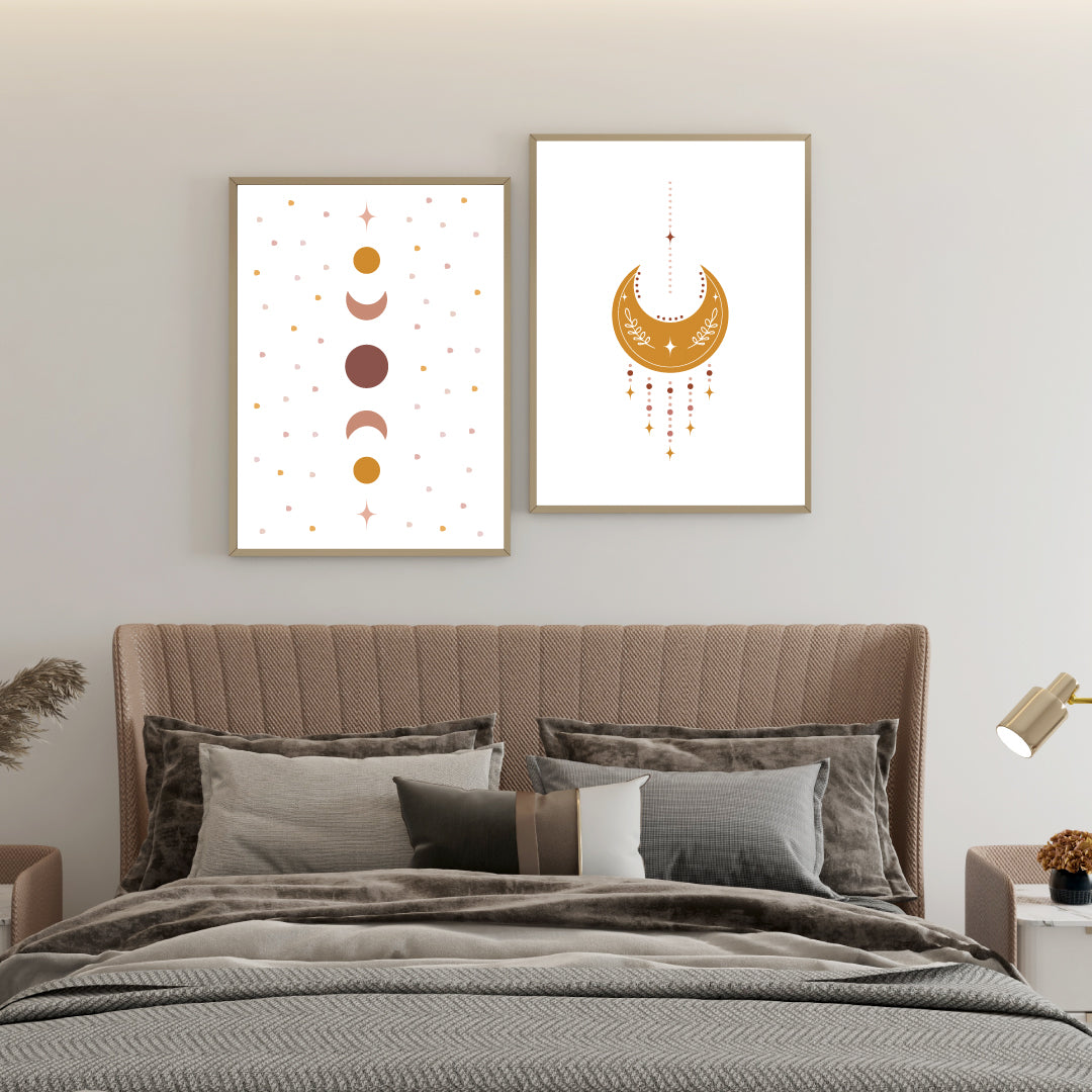 Abstract Boho Moon Scandinavian Wall Art Set Of 2 Walls Premium Wall Art Canvas by MeriDeewar