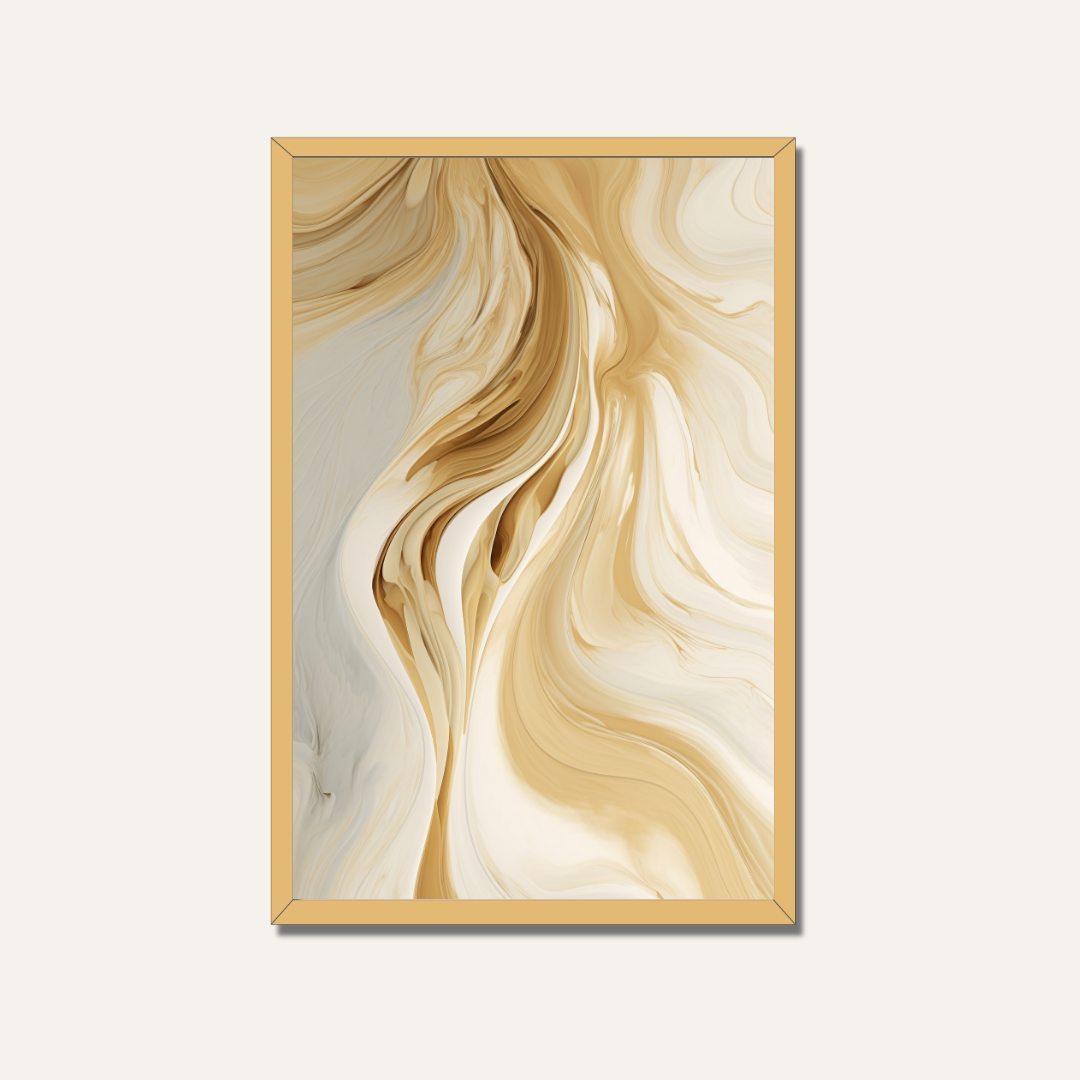 Abstract Cream & Caramel Fluid Marble Wall Art | Modern Neutral Framed Print 2 : 3 Vertical Premium Wall Art Canvas by MeriDeewar