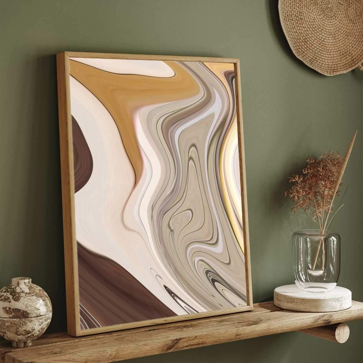 Abstract Earth Tones Fluid Marble Wall Art | Warm Neutral Framed Print 2 : 3 Vertical Premium Wall Art Canvas by MeriDeewar
