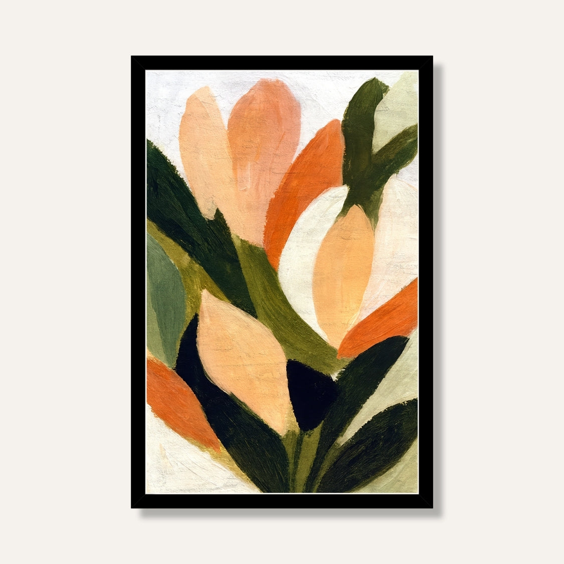Abstract Floral Painting for Living Room – Peach & Green Botanical Wall Art | Giclée Print 2 : 3 Vertical Premium Wall Art Canvas by MeriDeewar