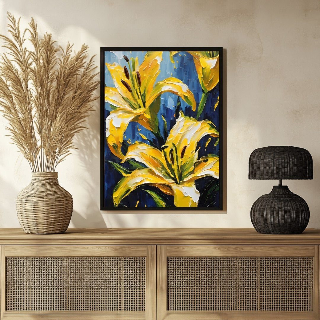 Abstract Lily Flower Painting – Contemporary Wall Art 3 : 4 Vertical New Premium Wall Art Canvas by MeriDeewar