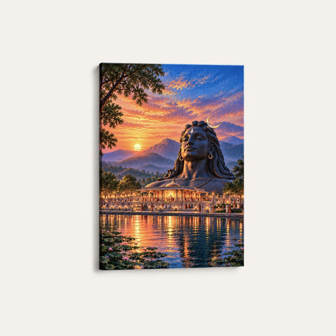 Adiyogi Shiva | Sunset Sacred Mountain Gallery Wrap Canvas Curate Premium Wall Art Canvas by MeriDeewar
