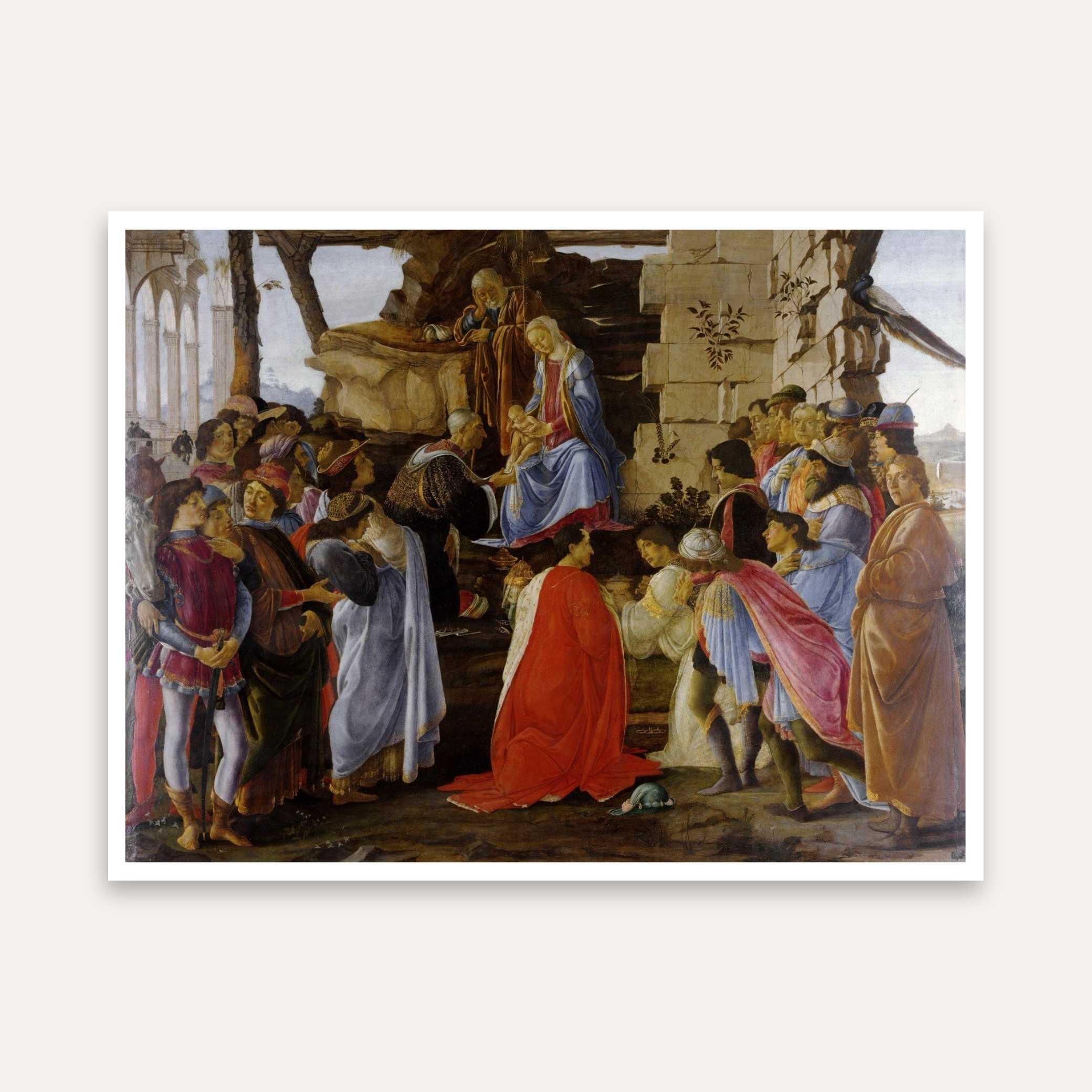 Adoration of the Magi by Botticelli | Christian Painting for Living Room | Renaissance Wall Art 4 : 3 Horizontal Premium Wall Art Canvas by MeriDeewar