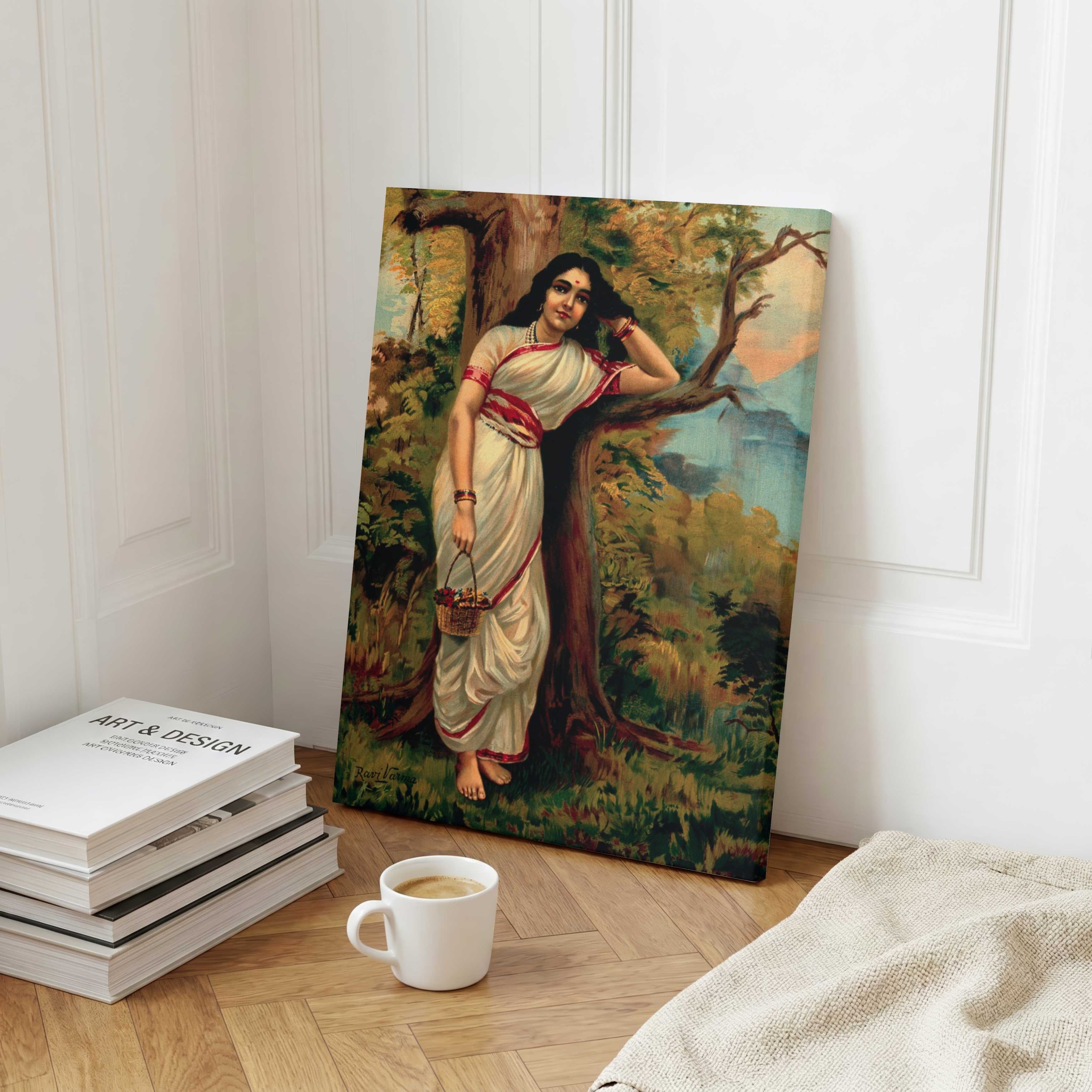 Ahalya Painting by Raja Ravi Varma | Ramayana Mythology Wall Art for Living Room 3 : 4 Vertical Premium Wall Art Canvas by MeriDeewar