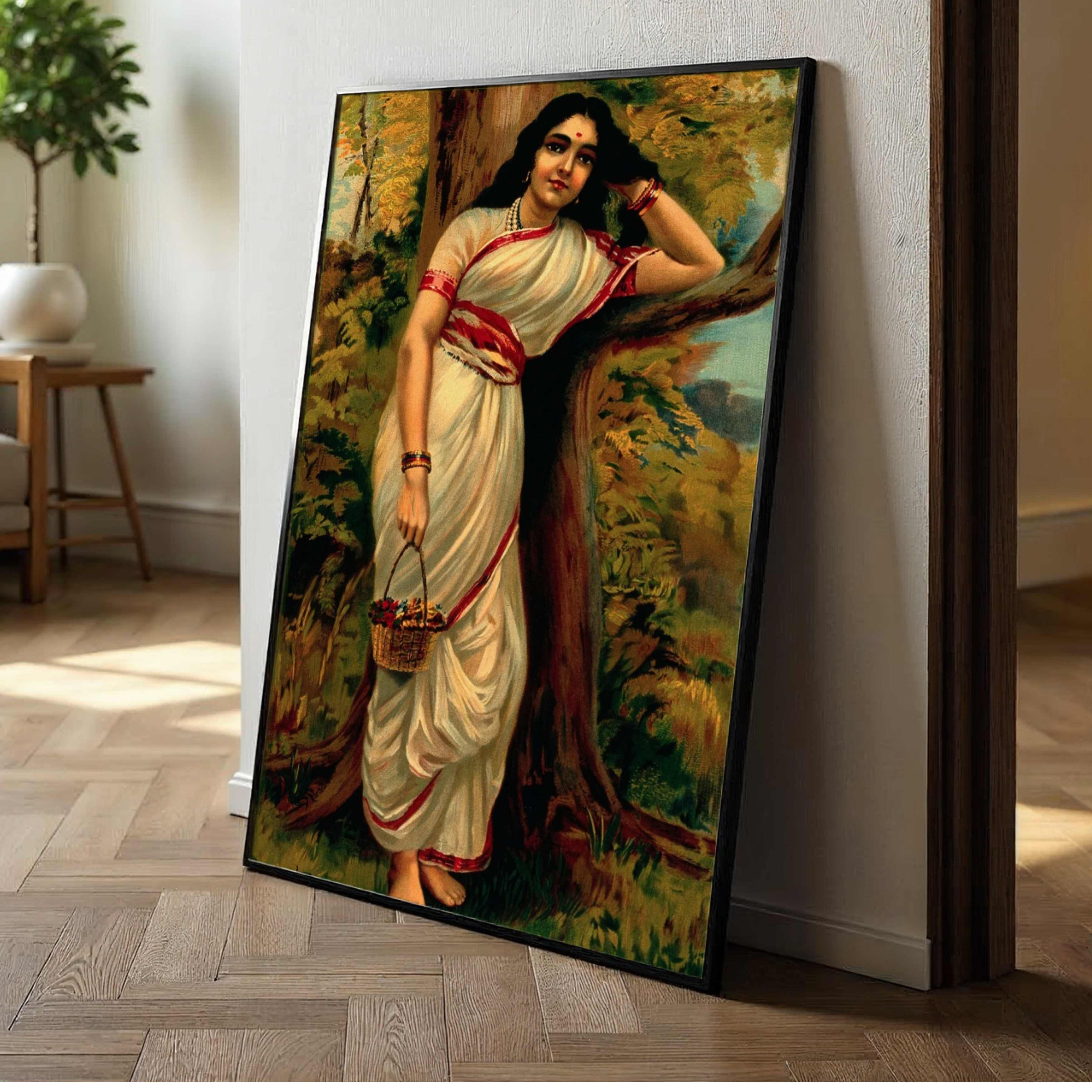 Ahalya Painting by Raja Ravi Varma | Ramayana Mythology Wall Art for Living Room 3 : 4 Vertical Premium Wall Art Canvas by MeriDeewar