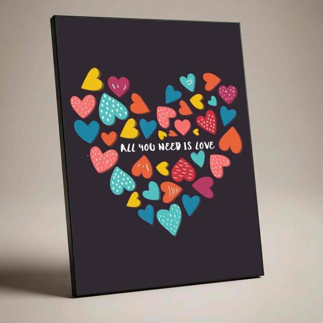 "All You Need is Love" Colorful Hearts Poster | Vertical Borderless Art Frame Poster Premium Wall Art Canvas by MeriDeewar