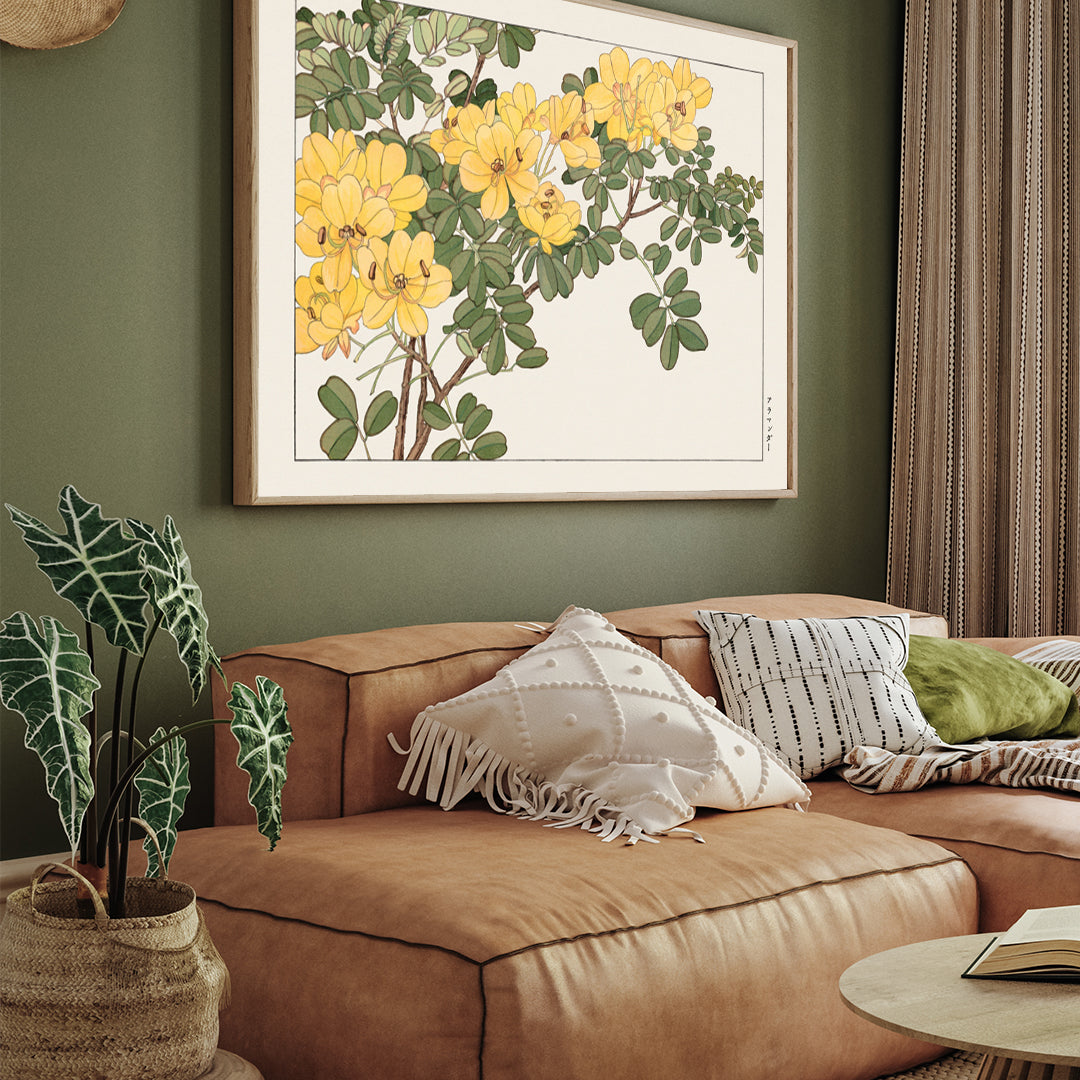 Allamanda flower,Japanese woodblock art 3 : 4 Horizontal New Premium Wall Art Canvas by MeriDeewar