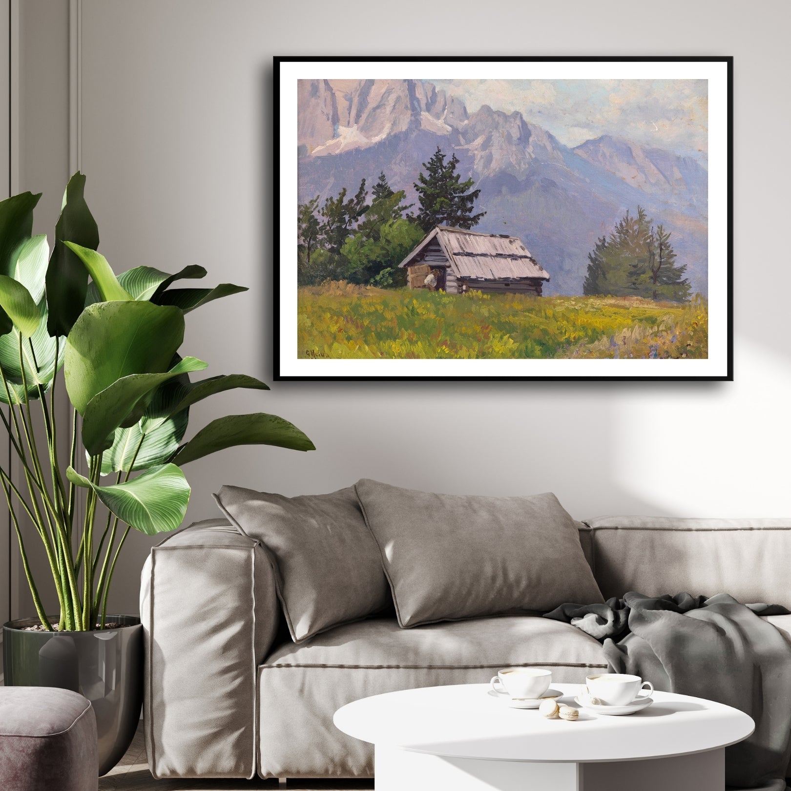 Alpine Cottage Calm – Rustic Mountain Cabin Wall Art 2 : 3 Horizontal Premium Wall Art Canvas by MeriDeewar