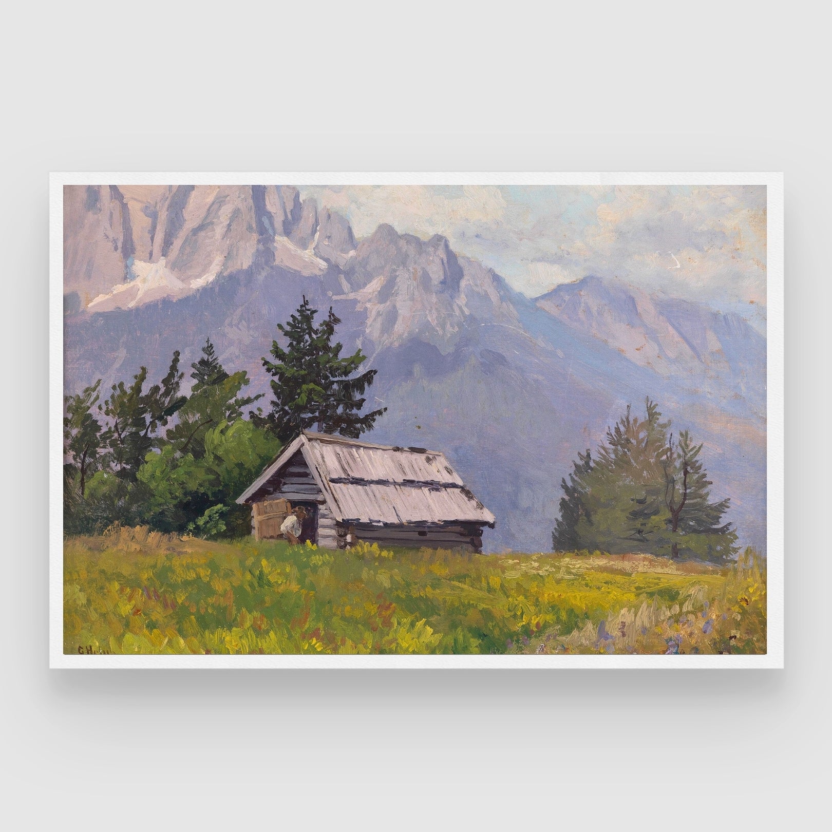 Alpine Cottage Calm – Rustic Mountain Cabin Wall Art 2 : 3 Horizontal Premium Wall Art Canvas by MeriDeewar