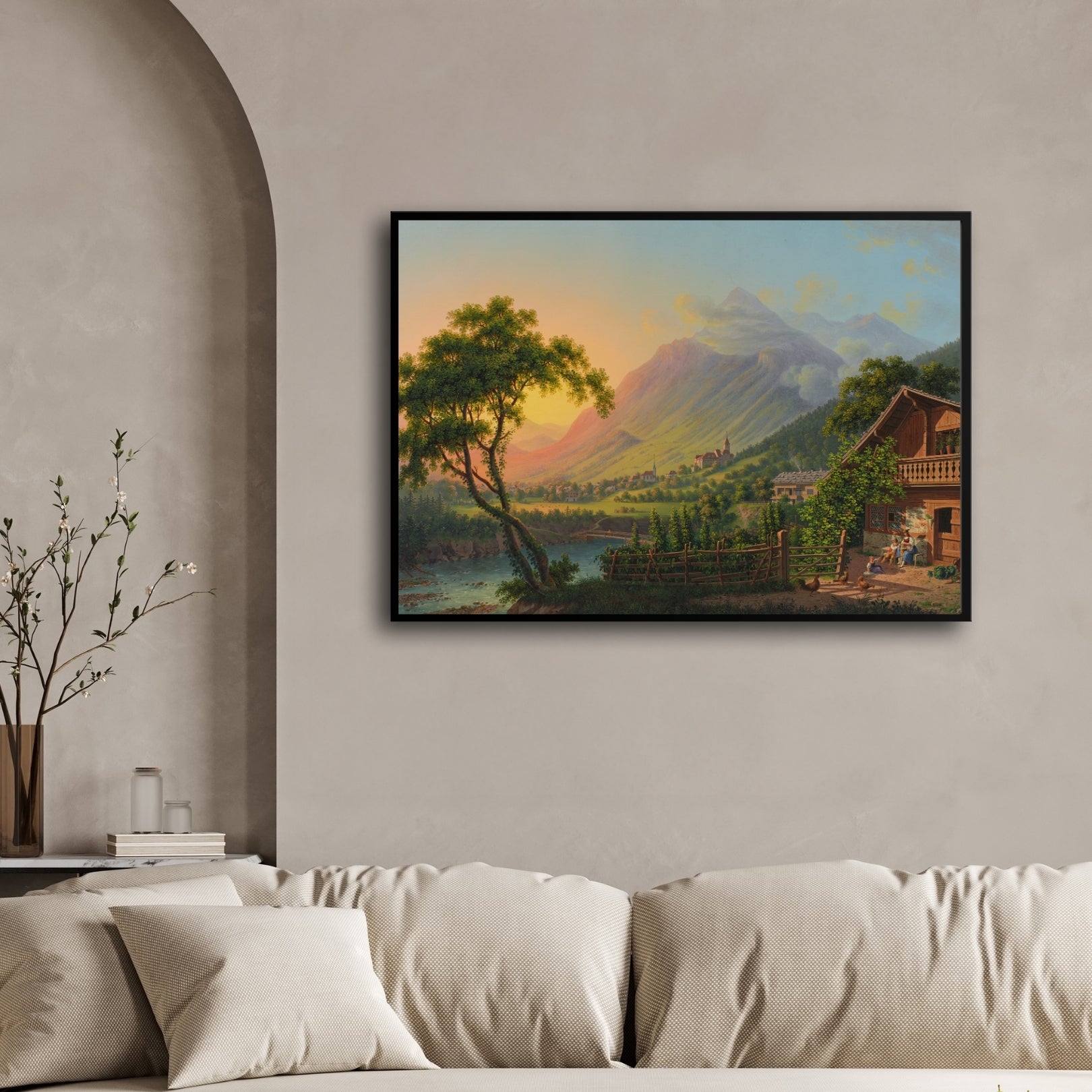 Alpine Morning – Rustic Mountain Landscape Wall Art 2 : 3 Horizontal Premium Wall Art Canvas by MeriDeewar