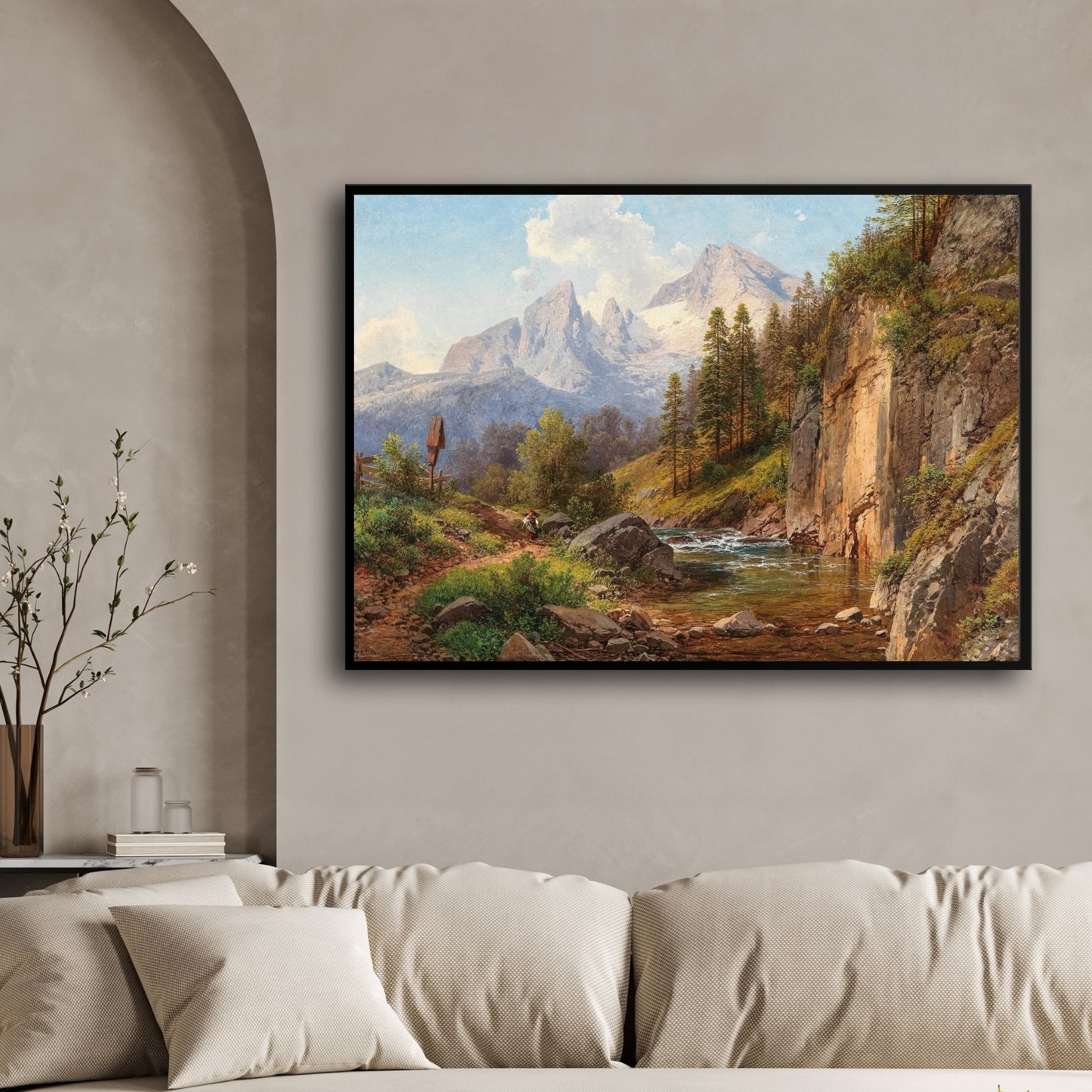 Alpine Tranquility – Majestic Mountain Landscape 2 : 3 Horizontal Premium Wall Art Canvas by MeriDeewar