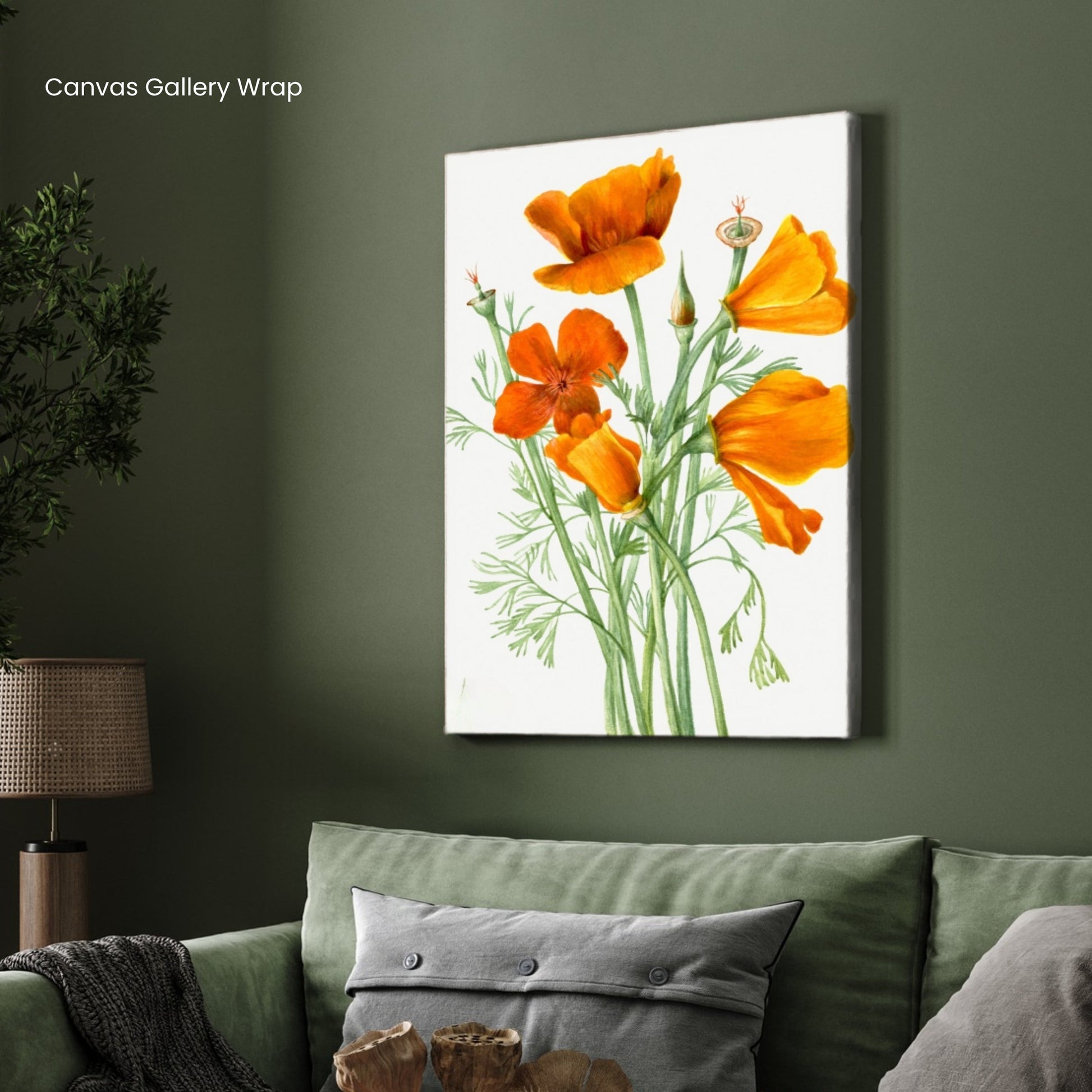Amber Bloom Botanical Wall Art | Orange Floral Canvas Print India 2 : 3 Vertical Premium Wall Art Canvas by MeriDeewar