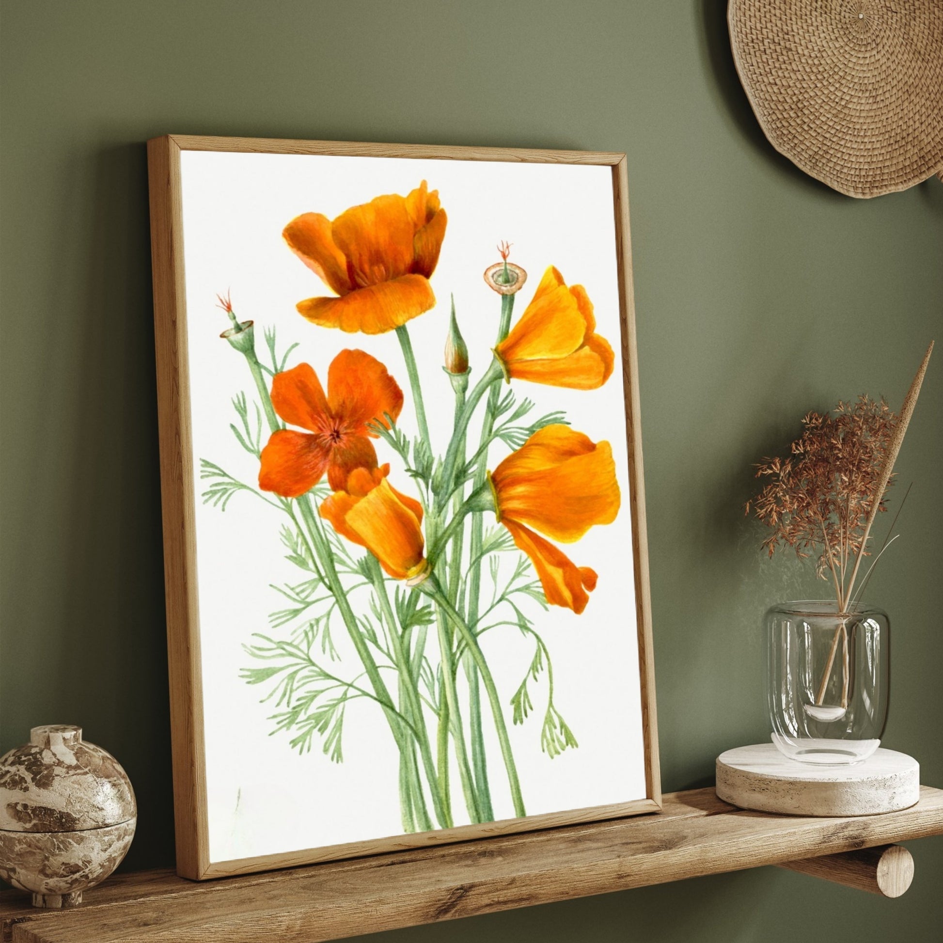 Amber Bloom Botanical Wall Art | Orange Floral Canvas Print India 2 : 3 Vertical Premium Wall Art Canvas by MeriDeewar