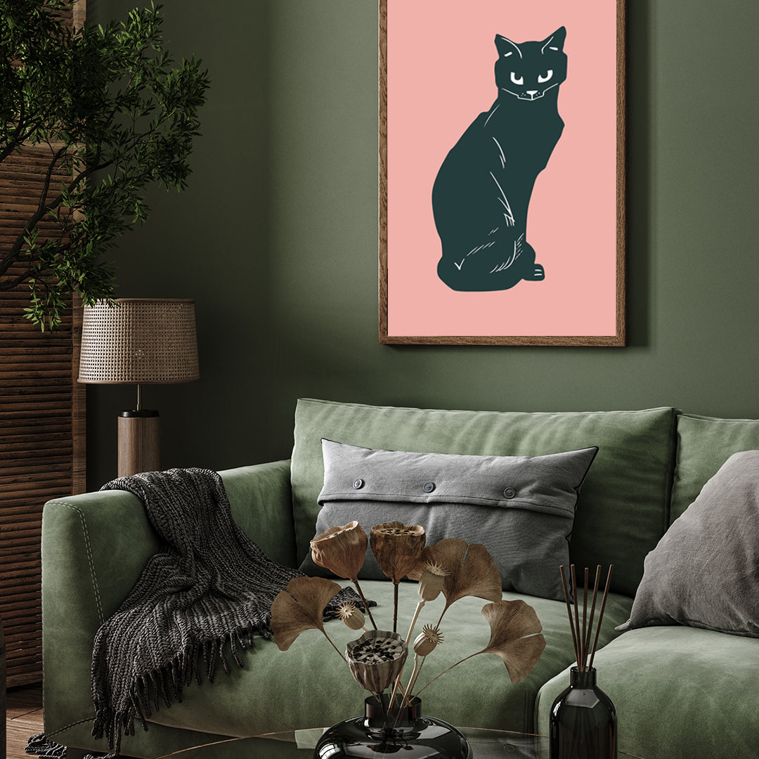 Angry Pink Cat Painting 3 : 4 Vertical New Premium Wall Art Canvas by MeriDeewar