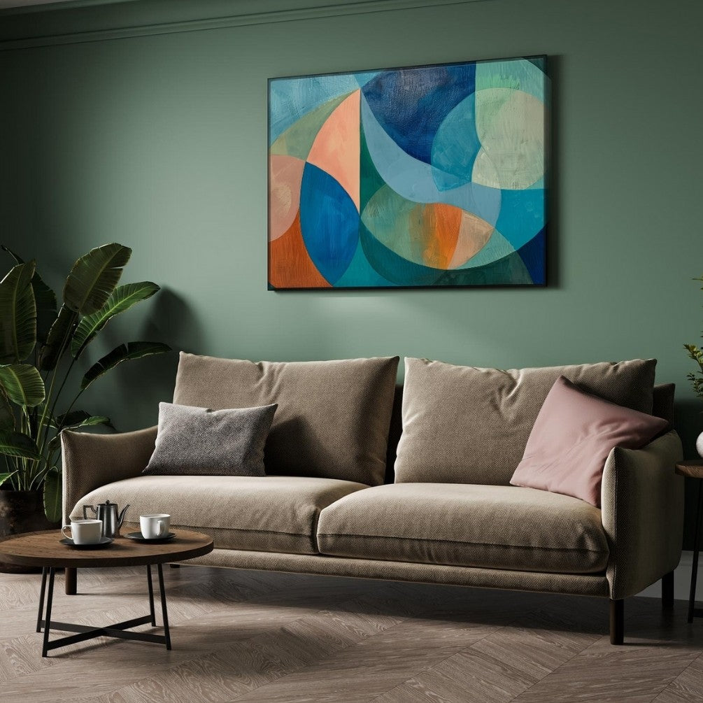 Aqua Rhythm – Modern Geometric Abstract Wall Art Print 2 : 3 Horizontal Premium Wall Art Canvas by MeriDeewar