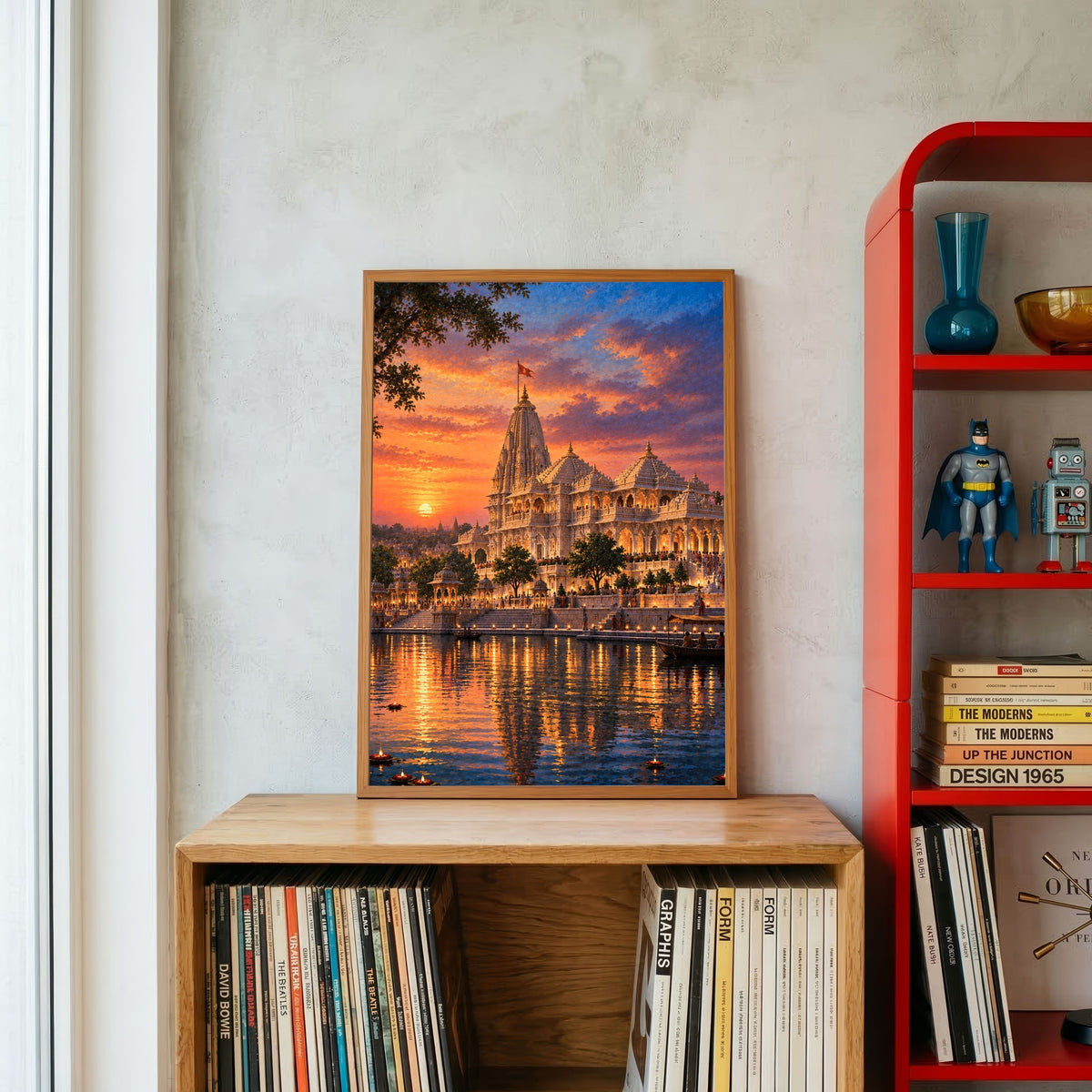 Ayodhya Ram Mandir | Sacred Sarayu Sunset Temple Heritage Canvas Curate Pinewood Premium Wall Art Canvas by MeriDeewar
