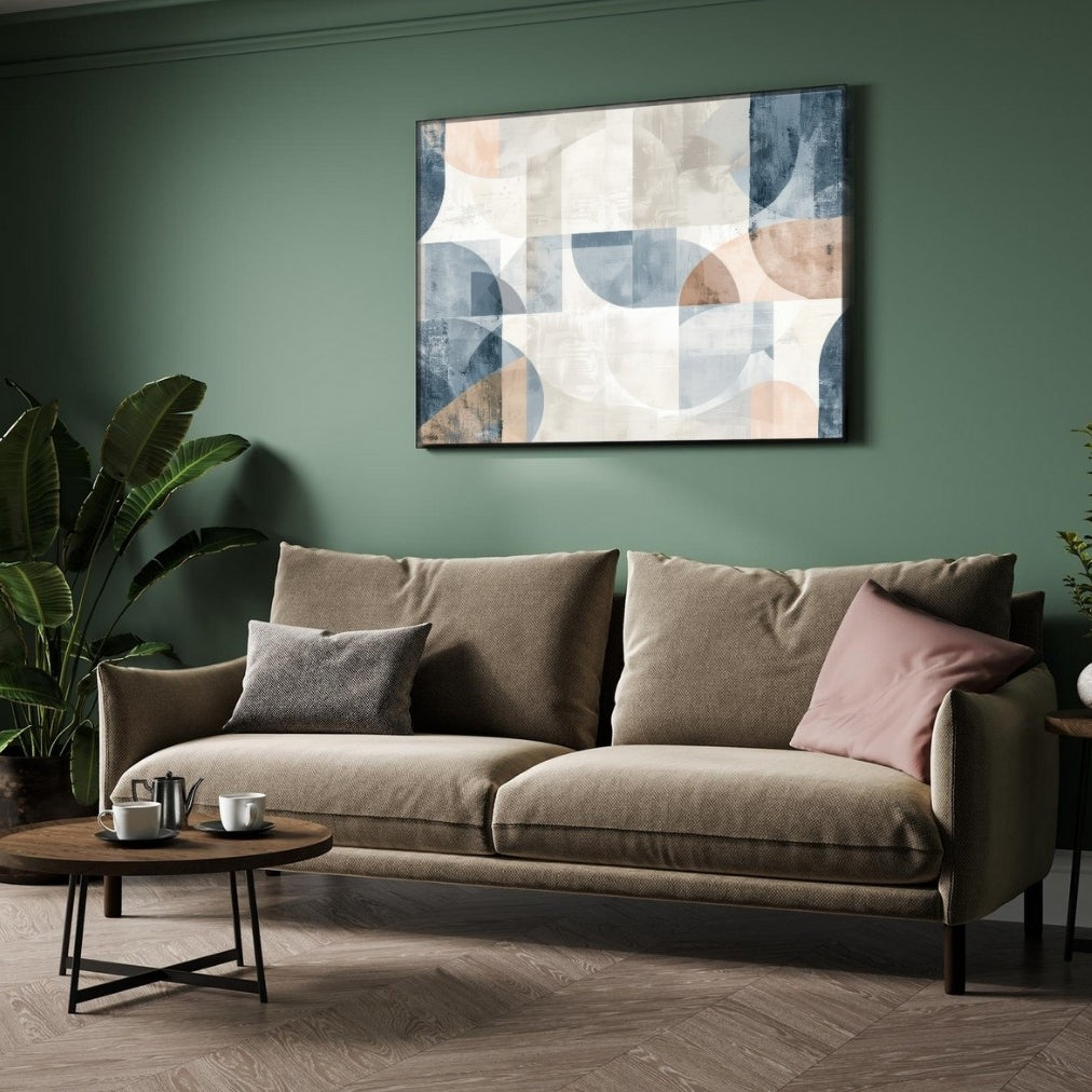 Azure Flow – Modern Mid-Century Geometric Abstract Wall Art Print 2 : 3 Horizontal Premium Wall Art Canvas by MeriDeewar