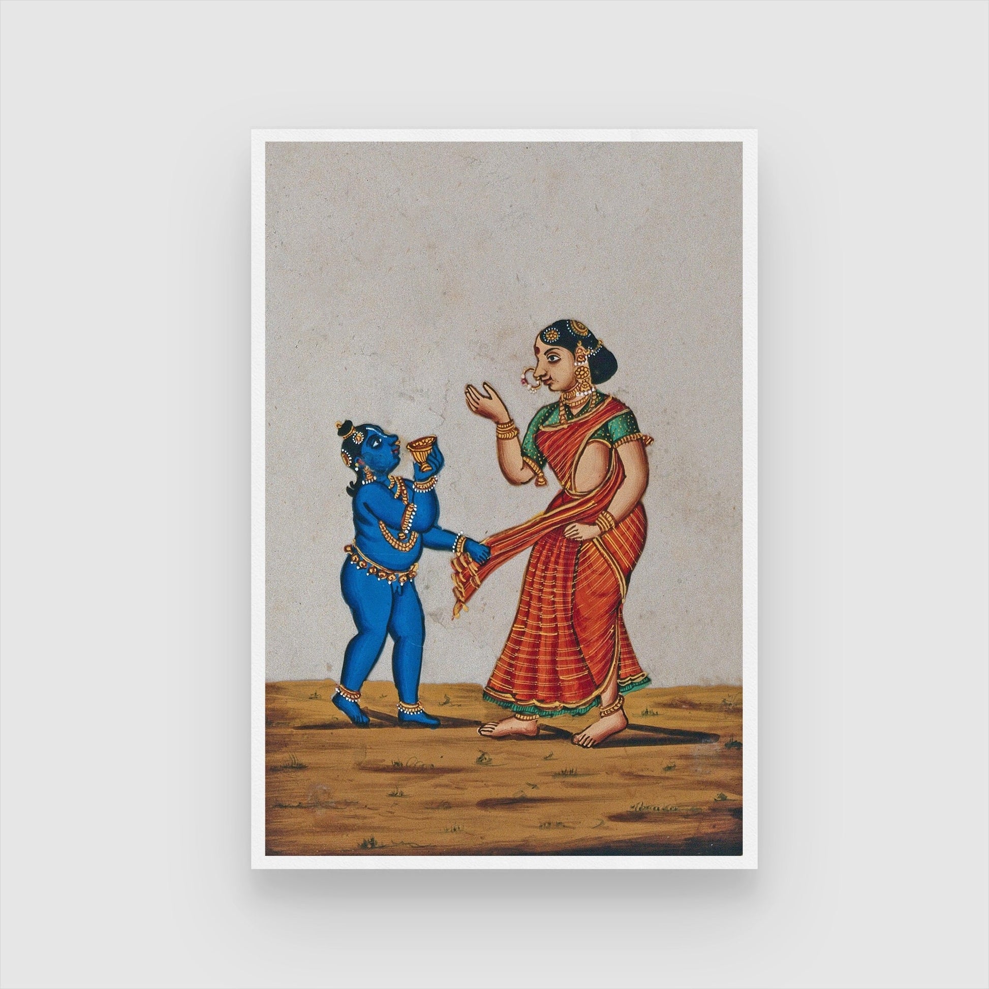 Bala Krishna Beseeching His Mother for Some Milk Painting 2 : 3 Vertical Premium Wall Art Canvas by MeriDeewar