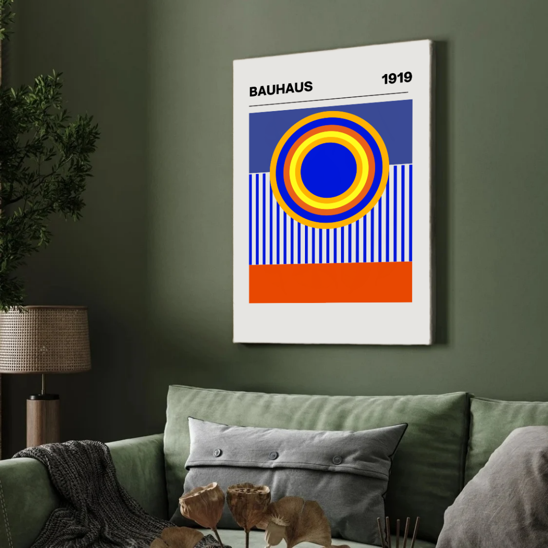 Bauhaus 1919 Concentric Circles Exhibition Poster | Retro Minimalist Framed Print 2 : 3 Vertical Premium Wall Art Canvas by MeriDeewar