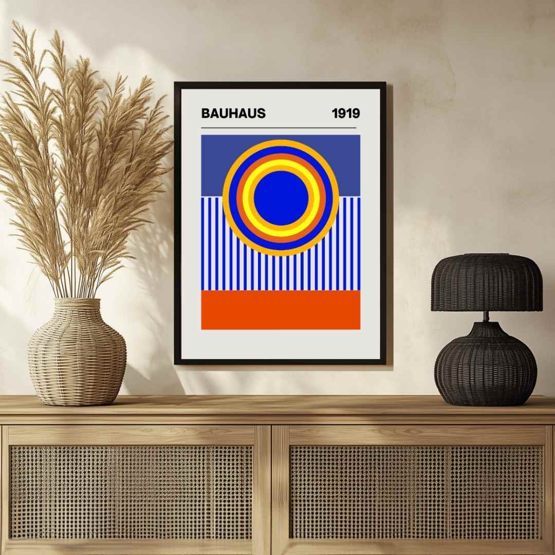 Bauhaus 1919 Concentric Circles Exhibition Poster | Retro Minimalist Framed Print 2 : 3 Vertical Premium Wall Art Canvas by MeriDeewar