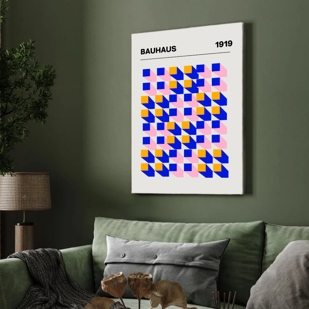 Bauhaus 1919 Geometric Cubes Exhibition Poster | Retro Minimalist Framed Print 2 : 3 Vertical Premium Wall Art Canvas by MeriDeewar