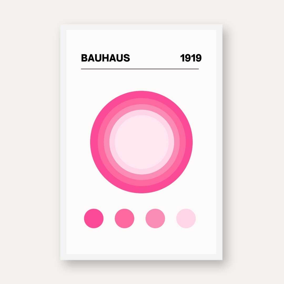 Bauhaus 1919 Pink Concentric Circles Poster | Retro Minimalist Framed Print 2 : 3 Vertical Premium Wall Art Canvas by MeriDeewar