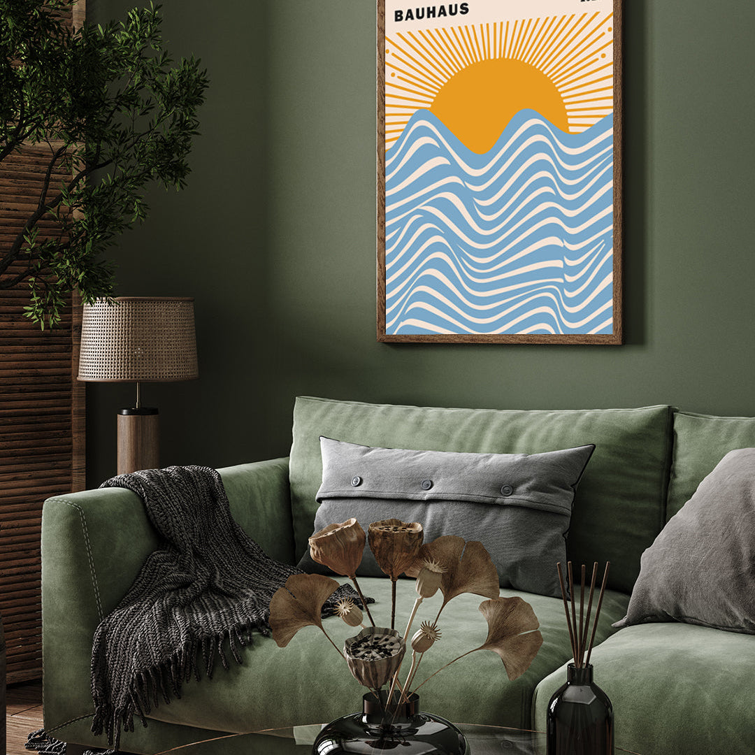 Bauhaus Sun Yellow and Blue Artwork 3 : 4 Vertical New Premium Wall Art Canvas by MeriDeewar