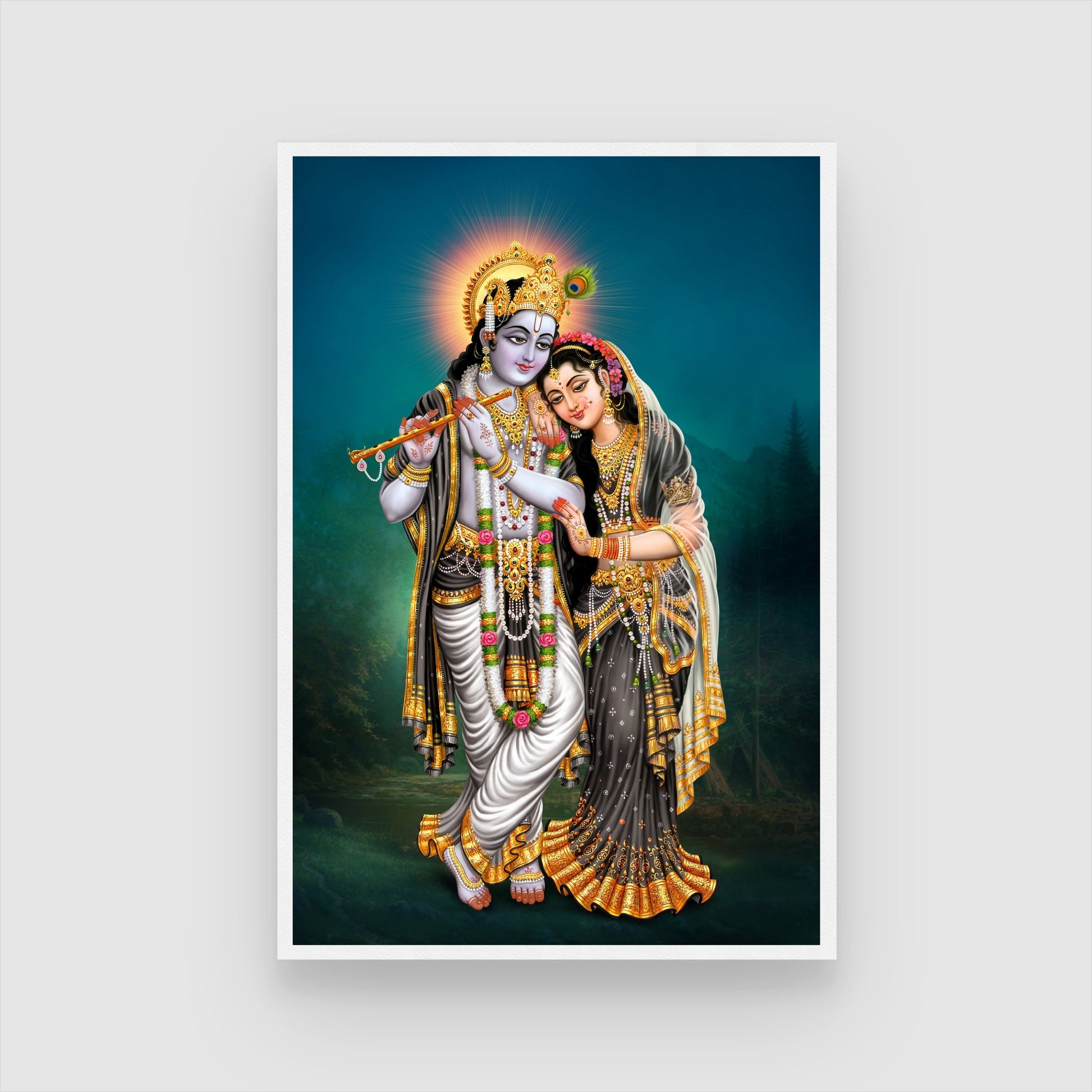 Beautiful Radha Krishna with bansuri Wall Painting by MeriDeewar Big Size Multiple Frames,for Living Room, Bedroom, Office, Hotels, Drawing Room 2 : 3 Vertical Premium Wall Art Canvas by MeriDeewar