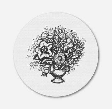 Black And White Flower Painting Circular Canvas Frame Circular Canvas Frame Premium Wall Art Canvas by MeriDeewar