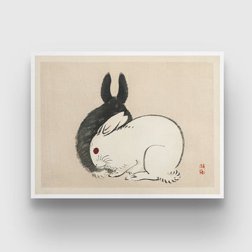 Black And White Rabbits by Kono Bairei 3 : 4 Horizontal New Premium Wall Art Canvas by MeriDeewar